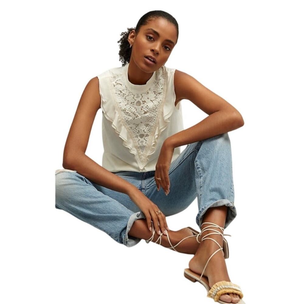 Anthropologie Tiny Emma Lace Ruffle Tank Butter Yellow, size XSP